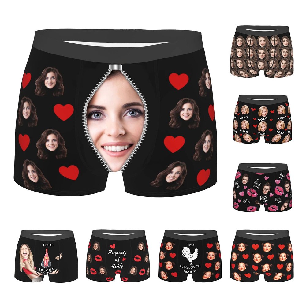 MESHELEY Custom Underwear Personalized for Men Boyfriend Husband Boxer Briefs with Photo Face Valentines Day Gifts for Him XX-Large
