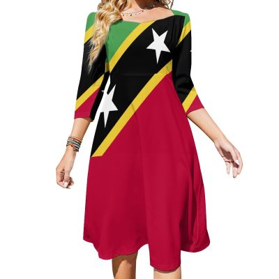 Fattyeery Elegant Casual Long Dress Saint Kitts and Nevis Flag Girls Summer Sunshine Beach Skirts for Womens 5XL