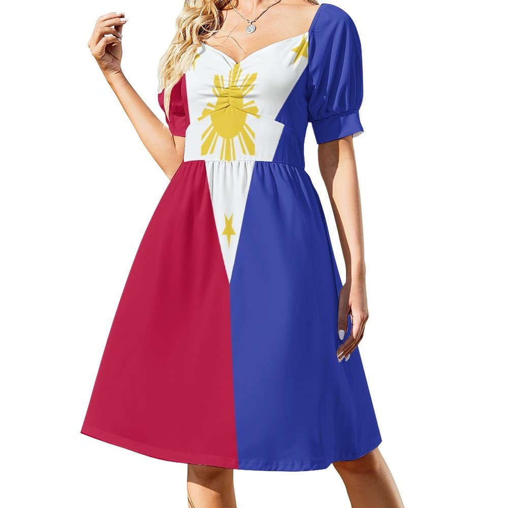 Fattyeery Elegant Casual Long Dress Philippines Flag Girls Summer Sunshine Beach Skirts for Womens 2XS