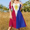Fattyeery Elegant Casual Long Dress Philippines Flag Girls Summer Sunshine Beach Skirts for Womens 2XS view 2
