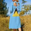 Fattyeery Womens Summer Casual Loose Dress Saint Lucia Flag Long Dress Short Sleeve for Girls Fashion Skirts 2XL view 3