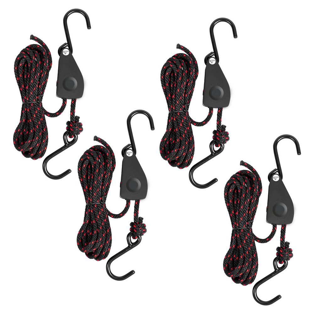4 Pcs Kayak Rope Tie Downs Straps, 1/8" x 6Ft Adjustable Tie Down Straps Canoe Bow and Stern Tie Down Strap,Heavy Duty Tie Downs Rope Hanger Kayak Accessories
