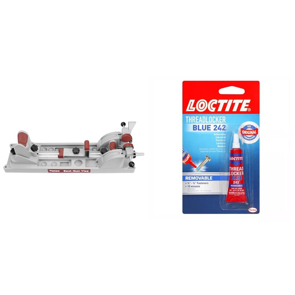 Tipton Best Gun Vise with Secure Adjustable Cradle, Storage Compartments for Cleaning, Gunsmithing and Firearm Maintenance & Loctite Threadlocker Blue 242 Nut/Bolt Locker