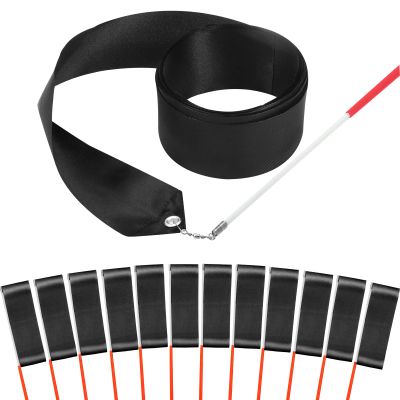 HiUnicorn 12PCS Black Dance Ribbons, Black Party Favors, Church Praise Dance Accessories, Ribbon Dancer Wand for Kids Gymnastics Birthday Party Decorations