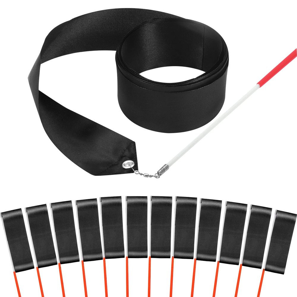 HiUnicorn 12PCS Black Dance Ribbons, Black Party Favors, Church Praise Dance Accessories, Ribbon Dancer Wand for Kids Gymnastics Birthday Party Decorations