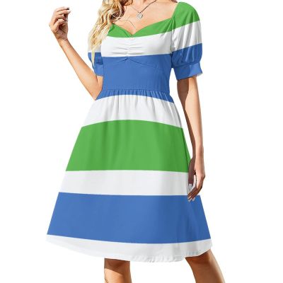Fattyeery Womens Summer Casual Loose Dress Sierra Leone Flag Long Dress Short Sleeve for Girls Fashion Skirts 4XL