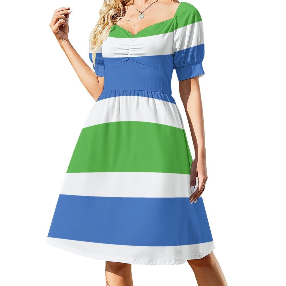 Fattyeery Womens Summer Casual Loose Dress Sierra Leone Flag Long Dress Short Sleeve for Girls Fashion Skirts 4XL