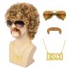 TUOFLY Disco Wig 5Pcs Set (Wig+ Glasses+ Necklace+ Mustache+ Wig Cap) 70'S Costumes Wig Afro Wig Men Short Curly Natural Fluffy Synthetic hair Wig for Halloween Disco Party view 1