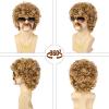 TUOFLY Disco Wig 5Pcs Set (Wig+ Glasses+ Necklace+ Mustache+ Wig Cap) 70'S Costumes Wig Afro Wig Men Short Curly Natural Fluffy Synthetic hair Wig for Halloween Disco Party view 2