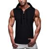 Men's Relaxed Solid Color Lace-Up Hooded Vest Workout Gym Sleeveless with Hood Tank Tops Muscle Cut Off T Shirt (Black,Small) view 1
