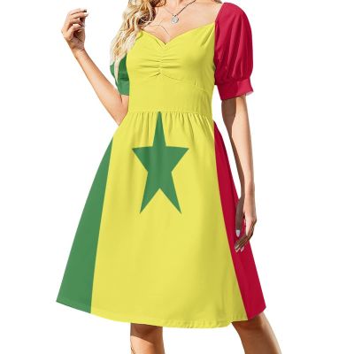 Fattyeery Elegant Casual Long Dress Senegal Flag Girls Summer Sunshine Beach Skirts for Womens 2XS