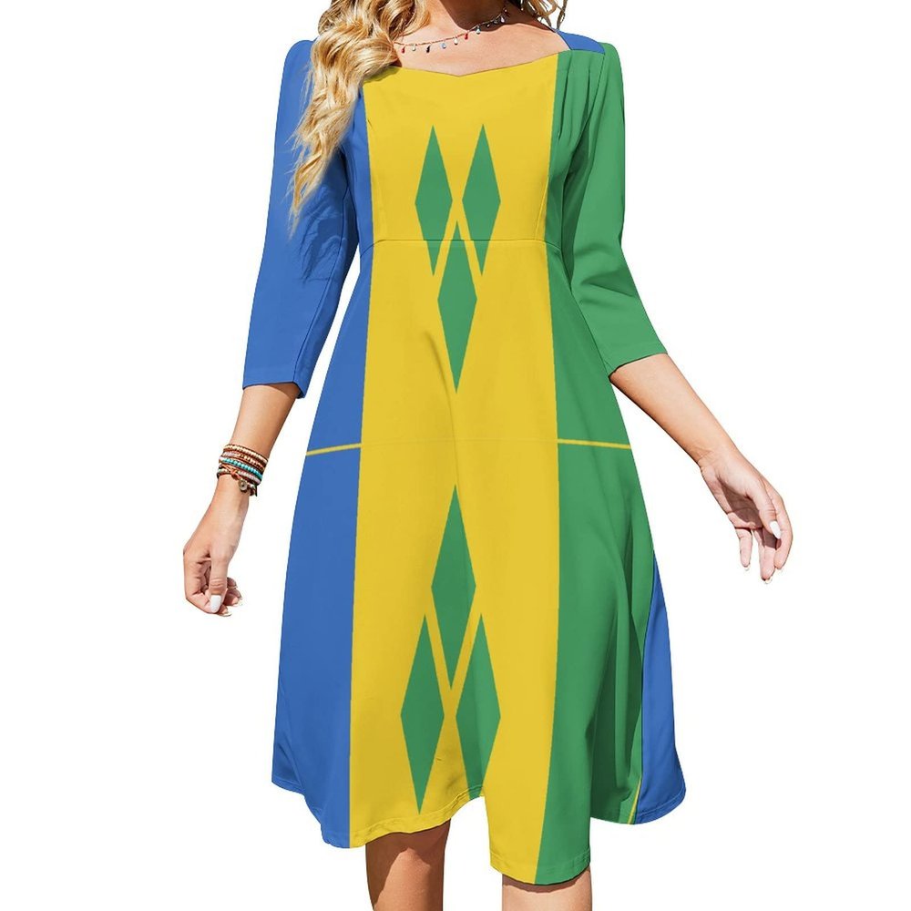 Skirts for Womens Summer Fall Dress Top Saint Vincent and The Grenadines Flag Casual V Neck Long Dress for Fashion Womens Dress M