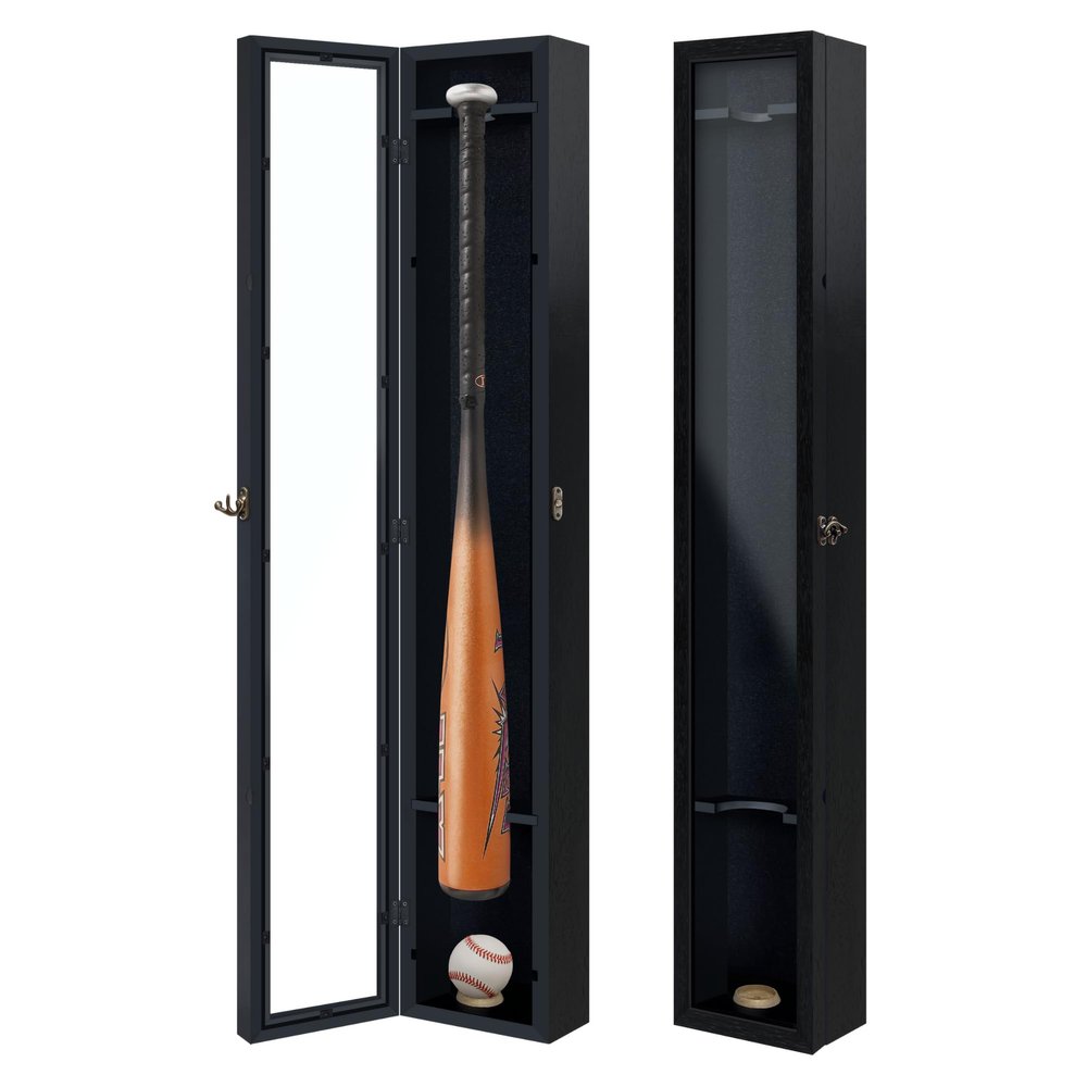 ILOT Baseball Bat Display Case Solid Wood Frame Ball Holder Stand Showcase Display Cabinet with UV Protected Acrylic Wall Mounted Shadow Box Vertical and Horizontal