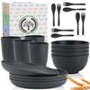 Wheat Straw Dinnerware Sets, Homienly 20pcs Unbreakable Microwave Dishwasher Safe Tableware Lightweight Bowls, Cups, Plates Set Reusable Dinner Plates Bowls set (Dark Grey) view 1