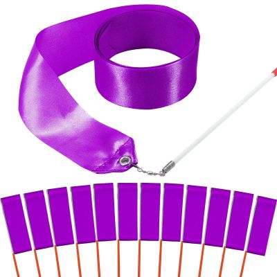 HiUnicorn 12PCS Purple Dance Ribbons, Purple Party Favors, Ribbon Dancer Wand for Kids Girls Gymnastics Ballerina Birthday Party Decoration