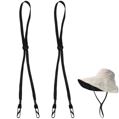 2Pcs Windproof Rope for Hat, Flexible Adjustable Hat Strap Removable Windproof Hat Chin Cord Anti Lost Strap with Clips Hat Chin Cord(Black)