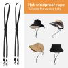 2Pcs Windproof Rope for Hat, Flexible Adjustable Hat Strap Removable Windproof Hat Chin Cord Anti Lost Strap with Clips Hat Chin Cord(Black) view 2