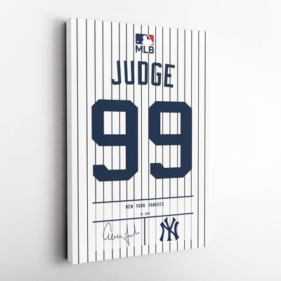 MW MERWEZI Aaron Judge Jersey Art New York Yankees MLB Wall Art Home Decor Hand Made Framed Poster Canvas Print(Stretched on Wood, 12"x18")