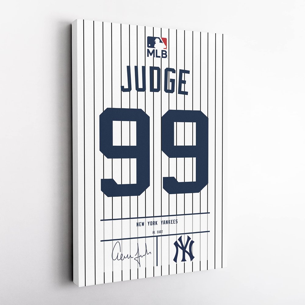 MW MERWEZI Aaron Judge Jersey Art New York Yankees MLB Wall Art Home Decor Hand Made Framed Poster Canvas Print(Stretched on Wood, 12"x18")