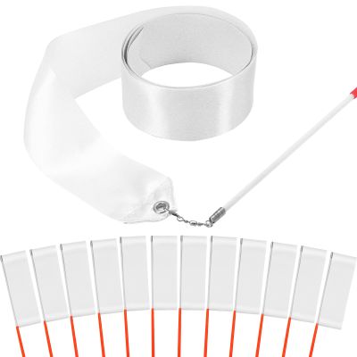 HiUnicorn 12PCS White Dance Ribbons, 4th of July Accessories, Praise Dance Ribbon Dancer Wand for Kids Danza Cristiana Gymnastics Ballerina Birthday Party Favors Decoration