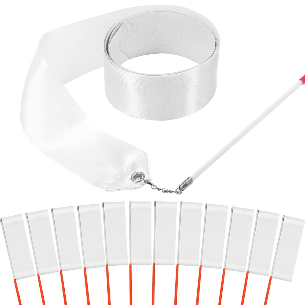 HiUnicorn 12PCS White Dance Ribbons, 4th of July Accessories, Praise Dance Ribbon Dancer Wand for Kids Danza Cristiana Gymnastics Ballerina Birthday Party Favors Decoration