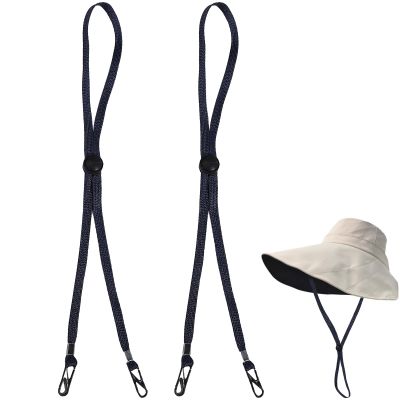 2Pcs Windproof Rope for Hat, Flexible Adjustable Hat Strap Removable Windproof Hat Chin Cord Anti Lost Strap with Clips Hat Chin Cord(Navy Blue)