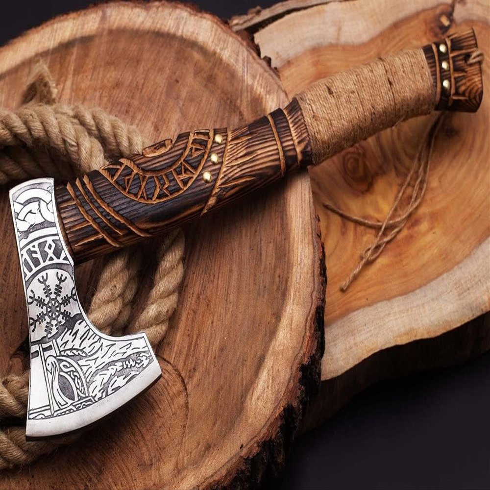Hand Forged Viking Axe  Carbon Steel Blade, Handmade Bearded Axe with ASH Wood Handle Hatchet Axe for Camping & Hunting, Valhalla Axes, Historical Medieval Axe for Gift, Collectible (Axe's-2)