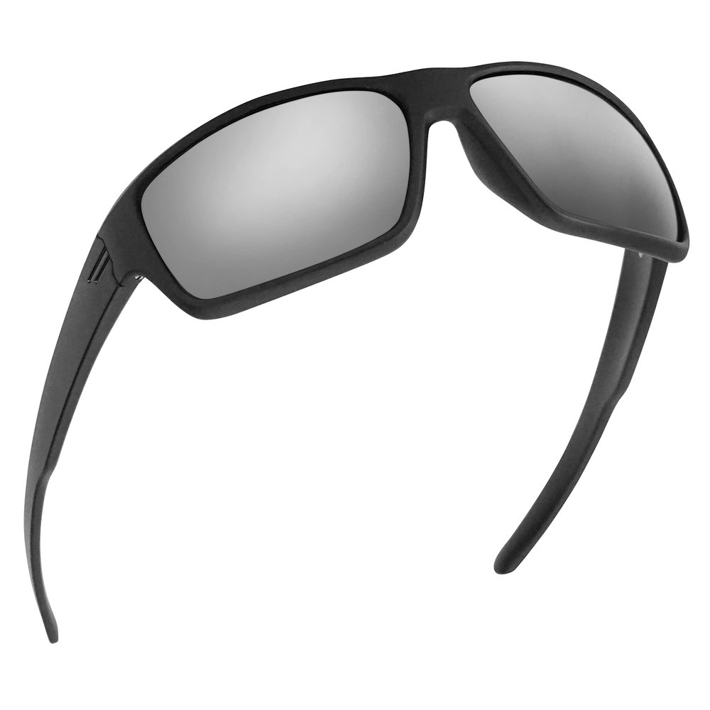 TOROE Eyewear FIELD Wrap Around Sport Sunglasses With Polycarbonate Polarized Lenses, Lightweight TR90 Frame (Matte Black | Black Emblem, Silver (C3))