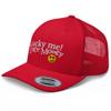 RIVEMUG Lucky Me I See Money Trucker Hat Mid Crown Curved Bill Snapback Cap Red view 1