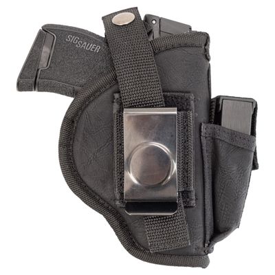 Maxx Carry Universal OWB Thumb Break Gun Belt Holster & IWB CCW for Fits G 43, 43X 9mm | Sig P365XL | Taurus GFX4, PT 709 Slim| Kimber Solo 9mm| Hellcat SOGY, CPX-2| Kahr PM9. Ambi. with Mag Pouch