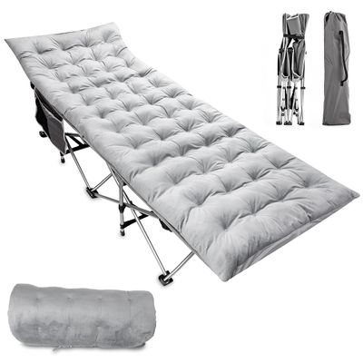 Zento Camping Cot and Mattress Folding Outdoor Travel Bed - Heavy Duty Max Load 450 LBS Premium Quality Cot Bed with Pad for Comfort Sleeping for Travel Home and Anytime Use
