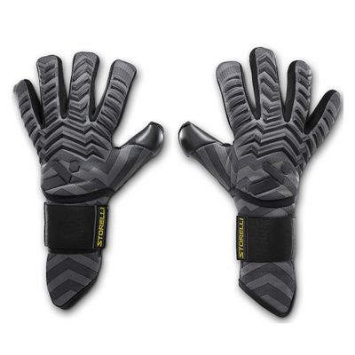 Storelli Electric Goalkeeper Gloves, High-Impact Hand Protection with 5 Removable Finger Spines, German Contact Latex, Wrist Strap, Extended Cuff, Youth & Adults, Unisex, 1 Pair, Black Charge, Size 6