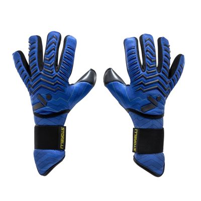 Storelli Electric Goalkeeper Gloves, High-Impact Hand Protection with 5 Removable Finger Spines, German Contact Latex, Wrist Strap, Extended Cuff, Youth & Adults, Unisex, 1 Pair, Blue Charge, Size 6