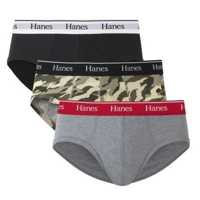 Hanes Mens Originals Stretch Cotton Pack, Moisture-wicking Underwear For Men, Briefs, Black/Concrete Heather/Camo, Small US