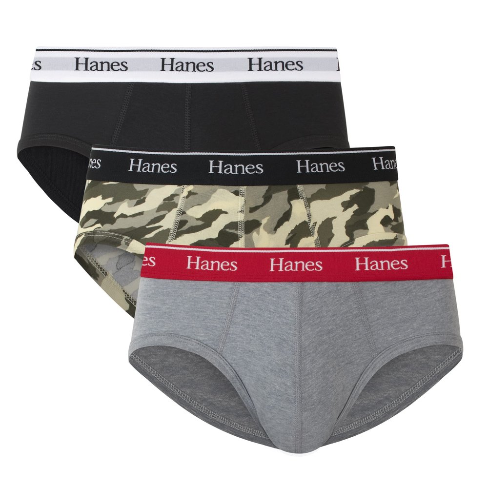 Hanes Mens Originals Stretch Cotton Pack, Moisture-wicking Underwear For Men, Briefs, Black/Concrete Heather/Camo, Small US