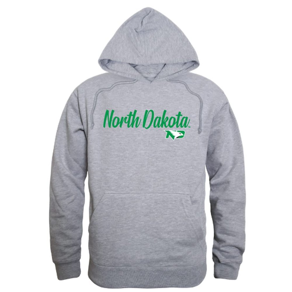 W Republic University of North Dakota Fighting Hawks Script Fleece Hoodie Sweatshirts - Heather Grey, Small