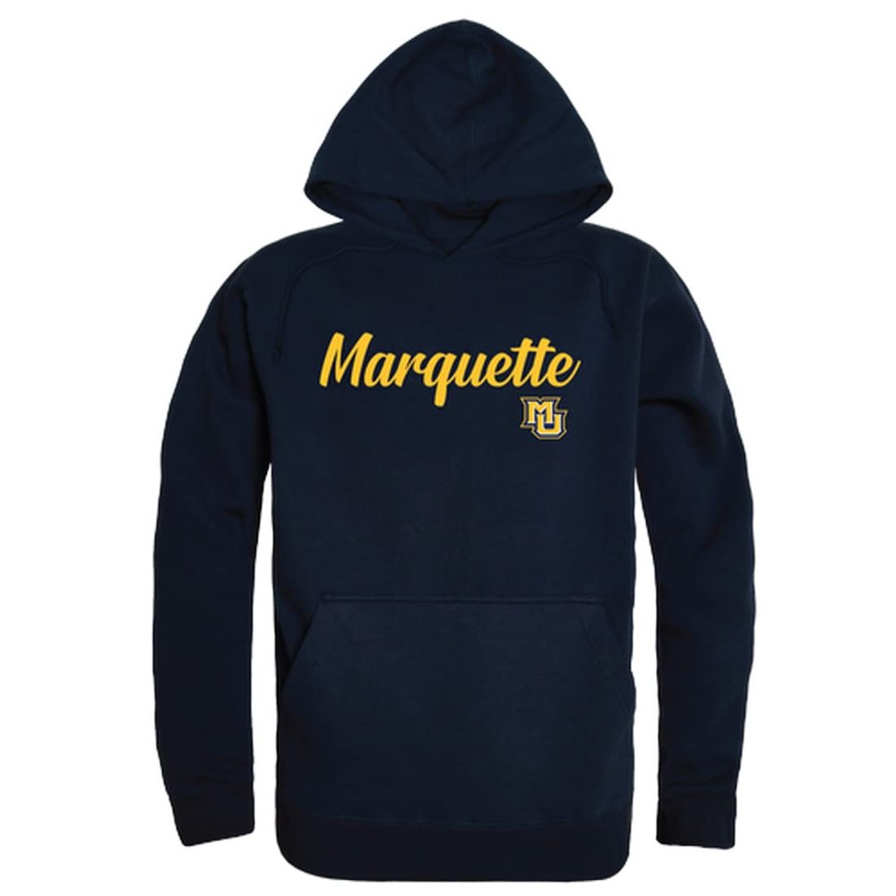 W Republic Marquette University Golden Eagles Script Fleece Hoodie Sweatshirts - Navy, X-Large