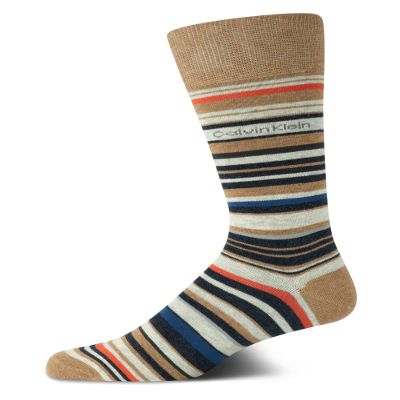Calvin Klein Mens Dress Socks - 1 Pair Lightweight Stretch Soft Work Crew Socks for Men for Casual Business & Formal Attire, Size 7-12, Tan Stripes