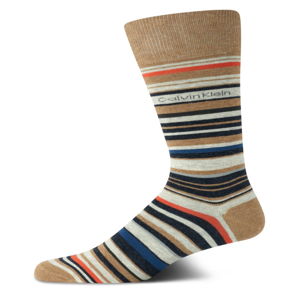 Calvin Klein Mens Dress Socks - 1 Pair Lightweight Stretch Soft Work Crew Socks for Men for Casual Business & Formal Attire, Size 7-12, Tan Stripes