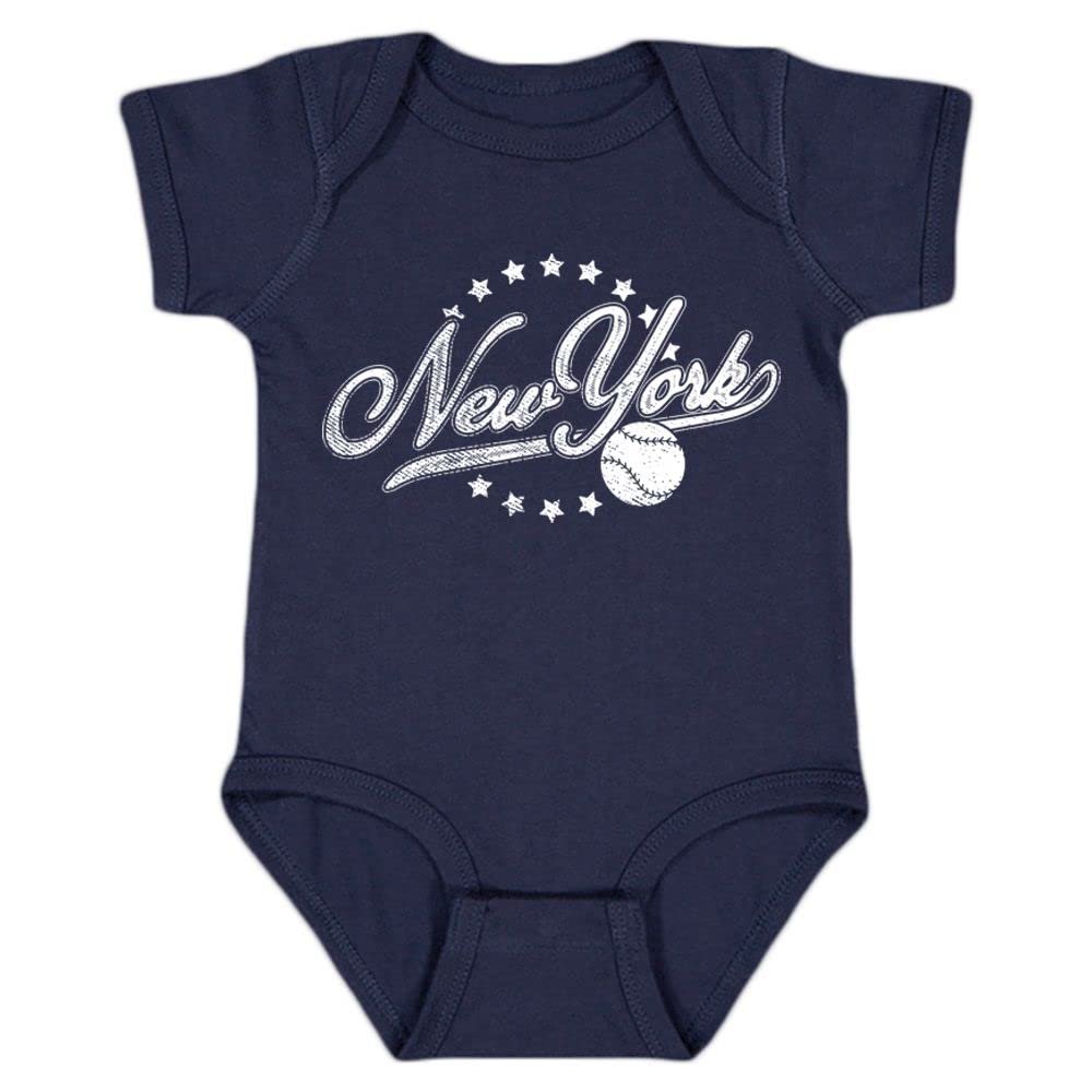 New York Vintage Kid's Baby Bodysuit for Baseball Fans (Navy, 6M)