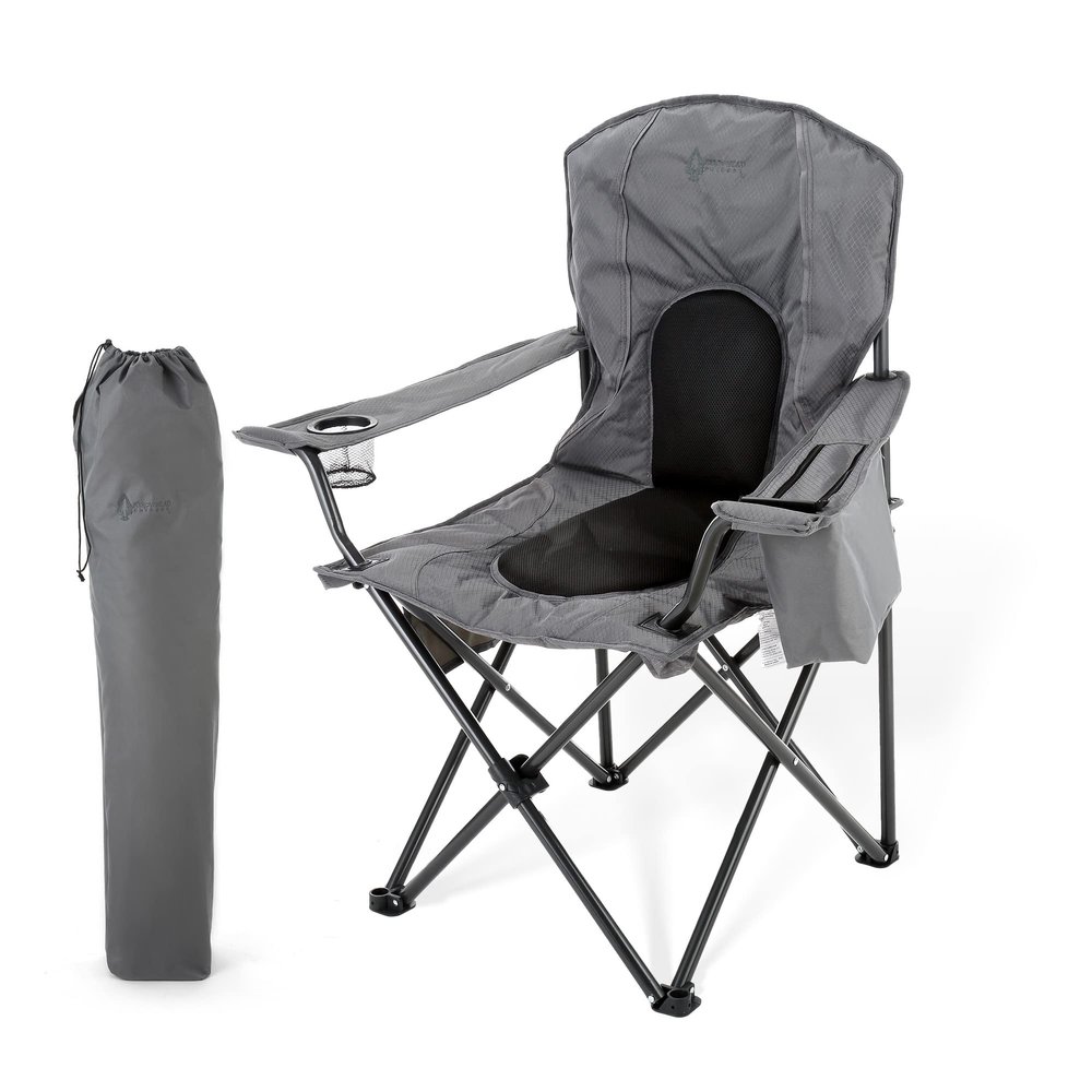 ARROWHEAD OUTDOOR Portable Folding Camping Quad Chair w/ 4-Can Cooler, Cup-Holder, Heavy-Duty Carrying Bag w/Easy Carry Shoulder Strap, Padded Armrests, Supports up to 330lbs, USA-Based Support