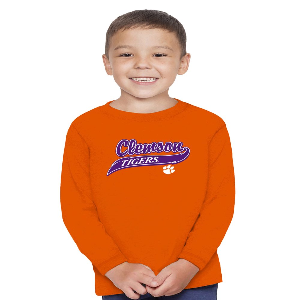 Little King NCAA Infant & Toddler Long Sleeve Tee-Varsity Logo-Clemson-Orange-12 Months Team Color