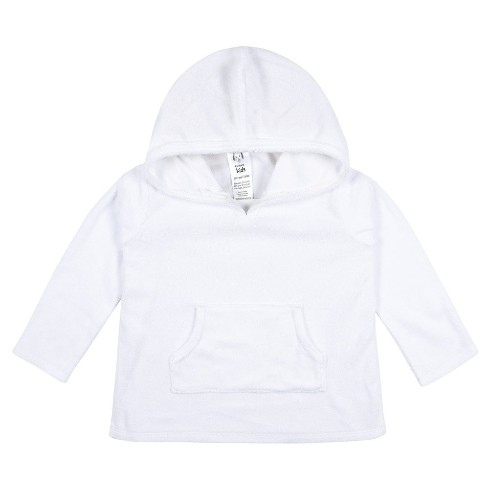 Gerber Baby Toddler Hooded Kangaroo Pocket Terry Cover Up, White, 18 Months