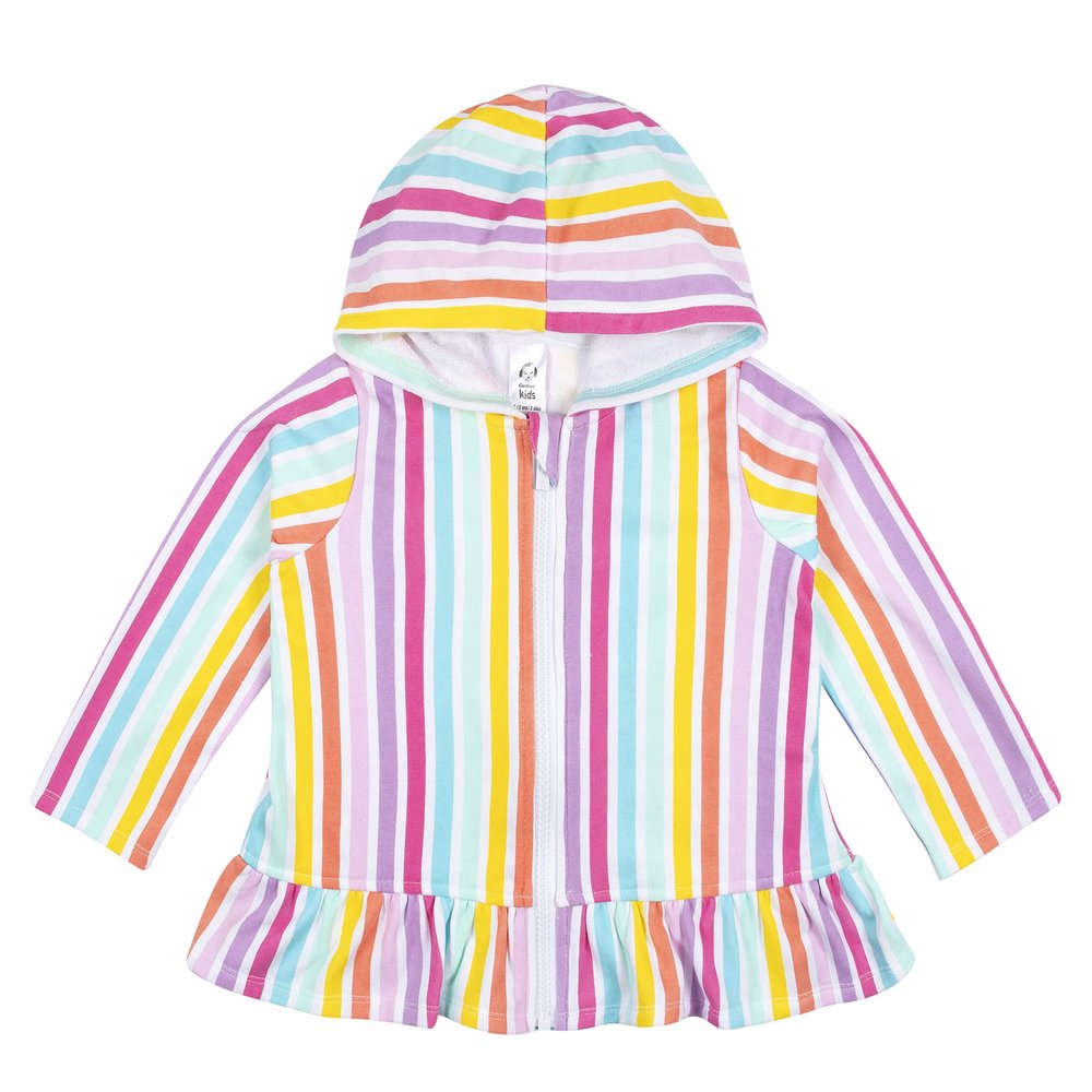 Gerber Baby Girls Toddler Zipper Hoodie Terry Swimsuit Swimwear Cover Up, Rainbow, 0-3 Months US