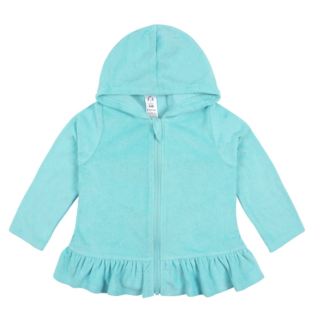 Gerber Baby Girls Toddler Zipper Hoodie Terry Swimsuit Swimwear Cover Up, Aqua, 4T US