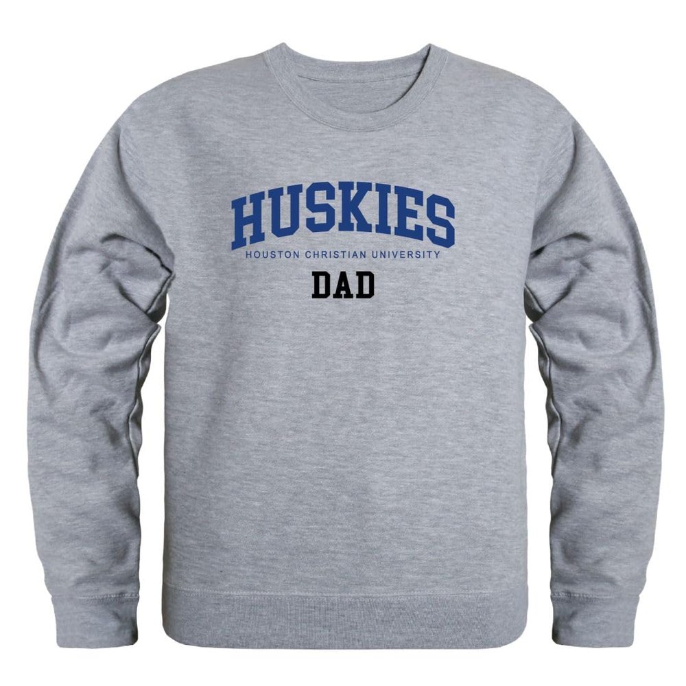 W Republic Houston Baptist University Huskies Dad Fleece Crewneck Pullover Sweatshirt Heather Grey Small