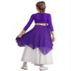 JEATHA Kids Girls Long Sleeve Shiny Metallic Praise Asymmetrical Tunic Dress Lyrical Contemporary Dance Costume Purple A 6 Years view 4