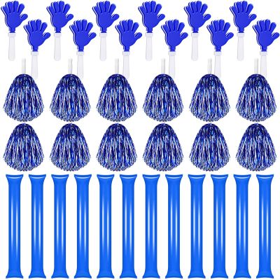 Sosation 36 Pcs Team Spirit Accessories, Cheerleading Pom Poms Hand Clappers Party Favors and Thunder Sticks Noise Makers for Sporting Events Football Baseball Cheering Essentials(Blue Silver)