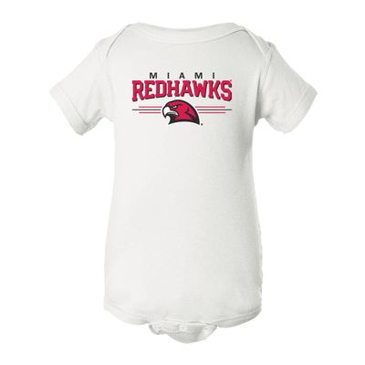 CornBorn Miami Redhawks Onesie - Hawk Head 3-Stripe - White - 12M