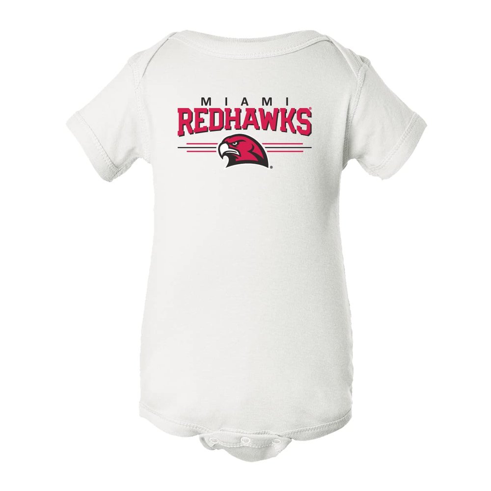 CornBorn Miami Redhawks Onesie - Hawk Head 3-Stripe - White - 12M